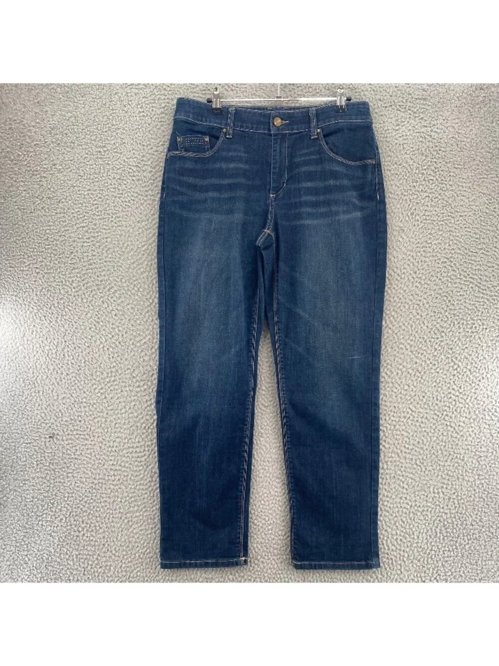Chicos Jeans Womens 1 US 8 Blue Platinum Skinny Ankle Studded Pockets Stretch*